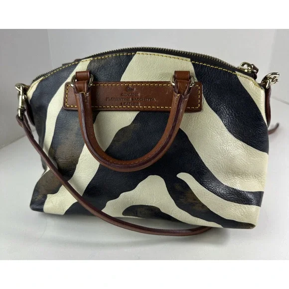 Dooney & Bourke Genuine Florentine Vacchetta Leather Satchel Zebra Print Bag - Picture 8 of 14